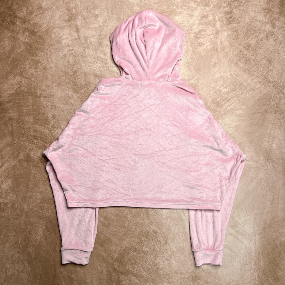 Juicy Couture Pink Velour Cropped Hoodie Top Sweatsuit Rhinestone Bedazzled Y2K - Picture 5 of 7
